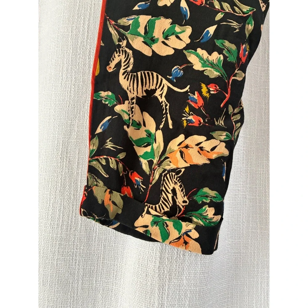Zara Trafaluc Zebra Tropical Print Tapered Pants‎ Orange Piping Black Small